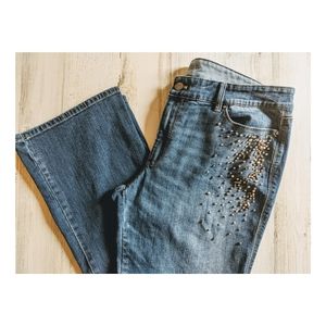 White House Black Market denim rhinestone beaded